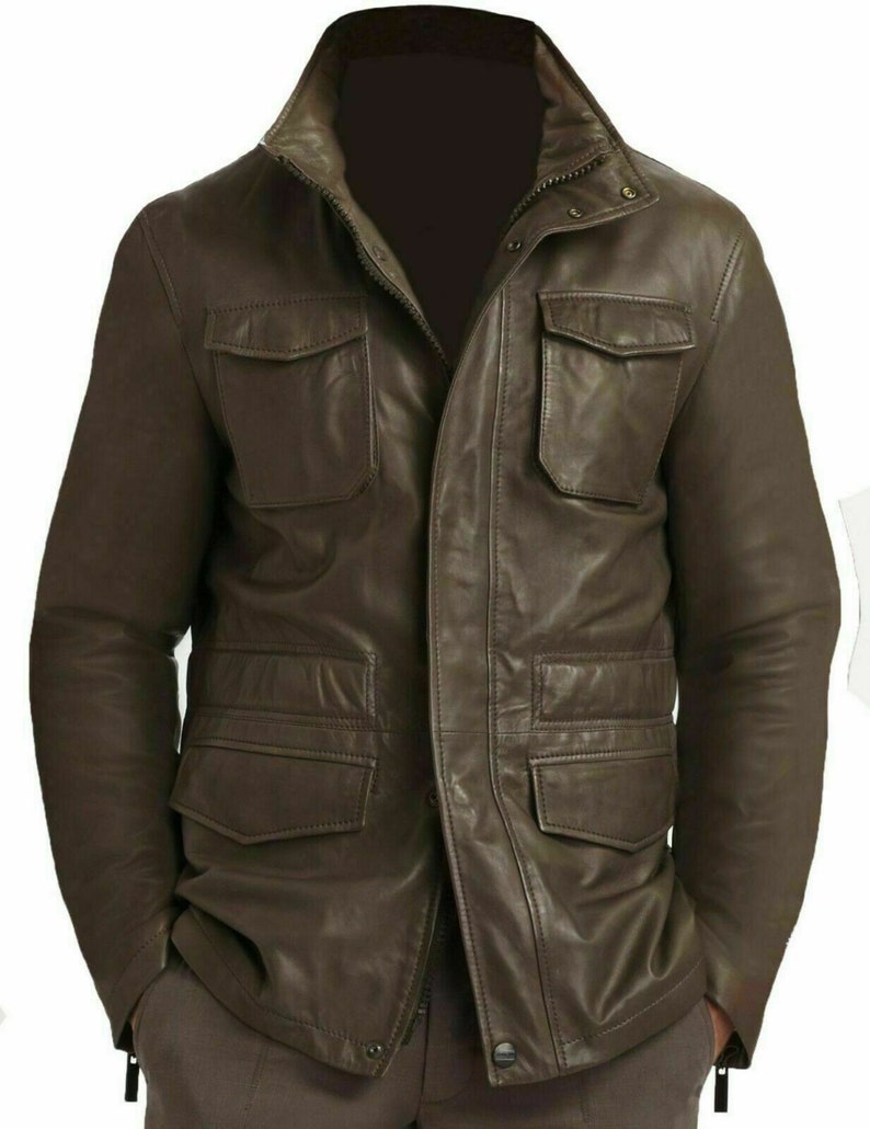 Men's Genuine Lambskin Leather Real Leather Jacket Field Brown Leather Jacket Coat M65 image 1