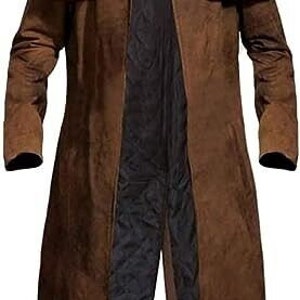 Men's Fallout Long Trench Coat |Suede Leather Full Length duster Coat |Brown Coat