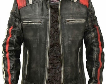 Nouvelle veste de moto pour hommes Cafe Racer vintage Retro Distressed Biker Black Leather Jacket