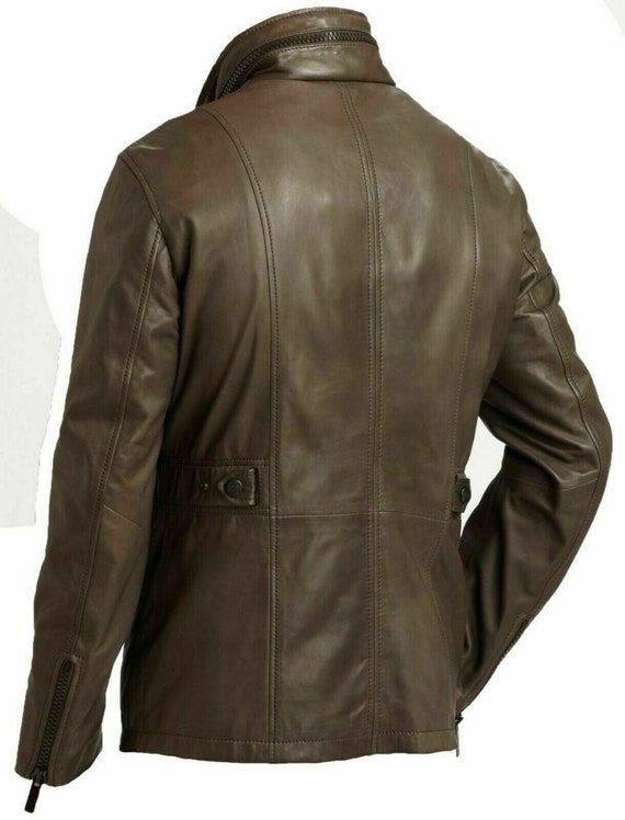 Men s Genuine Lambskin Leather Real Leather Jacket Field Brown