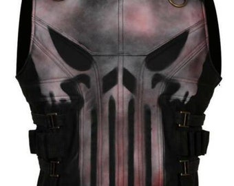 Costume de gilet en cuir noir pour homme Punisher Season 2 Skull Frank Castle