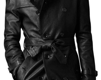 Men's Genuine Lambskin Trench Coat Real Leather Jacket