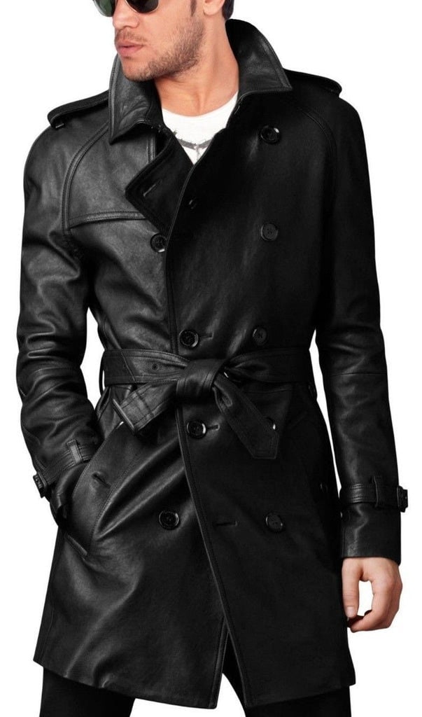 Men's Genuine Lambskin Trench Coat Real Leather Jacket - Etsy