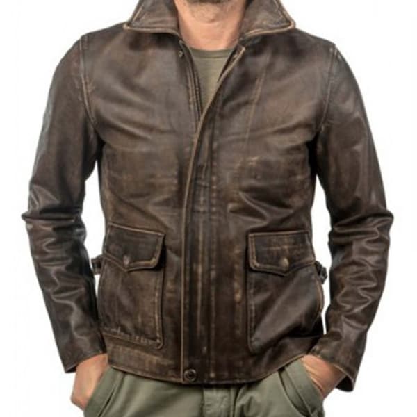 Blouson en cuir marron vintage Indiana Jones Harrison Ford