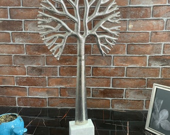 Silver finish metal Brooc tree with Marble base Modern Home Decor Decorative Gift object sculpture Accessories