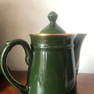 Coffee pot porcelaine de Chaivigny dark green gold edges