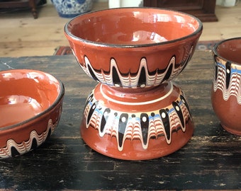 3 bowls 1 cup pottery decorative patterns glaze