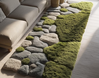 Moss Stone Path Rug: Nature Inspired Accent Carpet