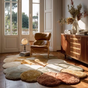 Abstract Tufted Rug: Organic Pebble Design, Modern Multicolor Decor