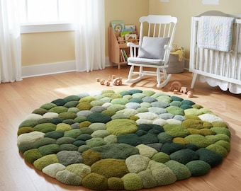 3D Moss Stone Path Rug: Nature Inspired Accent Carpet