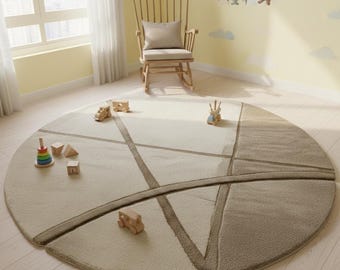 Beige Abstract Round Area Rug – Minimalist Home Decor