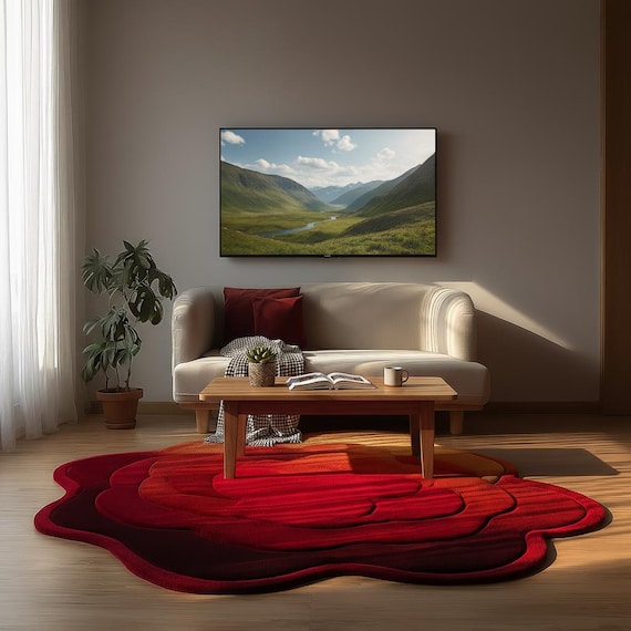 Red Rose Rug: Floral Statement Rug for Living Room or Bedroom