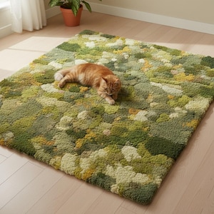 Moss Forest Rug: 3D Textured Green Carpet, Nature-Inspired Home Decor