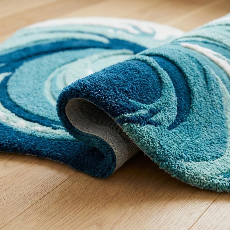 Hand Tufted Ocean Wave Rug – Teal & Navy Coastal Accent image 6