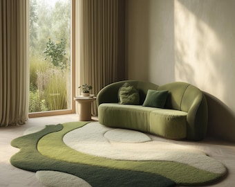 Alfombra orgánica verde tierra – Decoración moderna para sala de estar