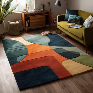 Tappeto moderno geometrico astratto – Tappeto colorato e audace per il soggiorno