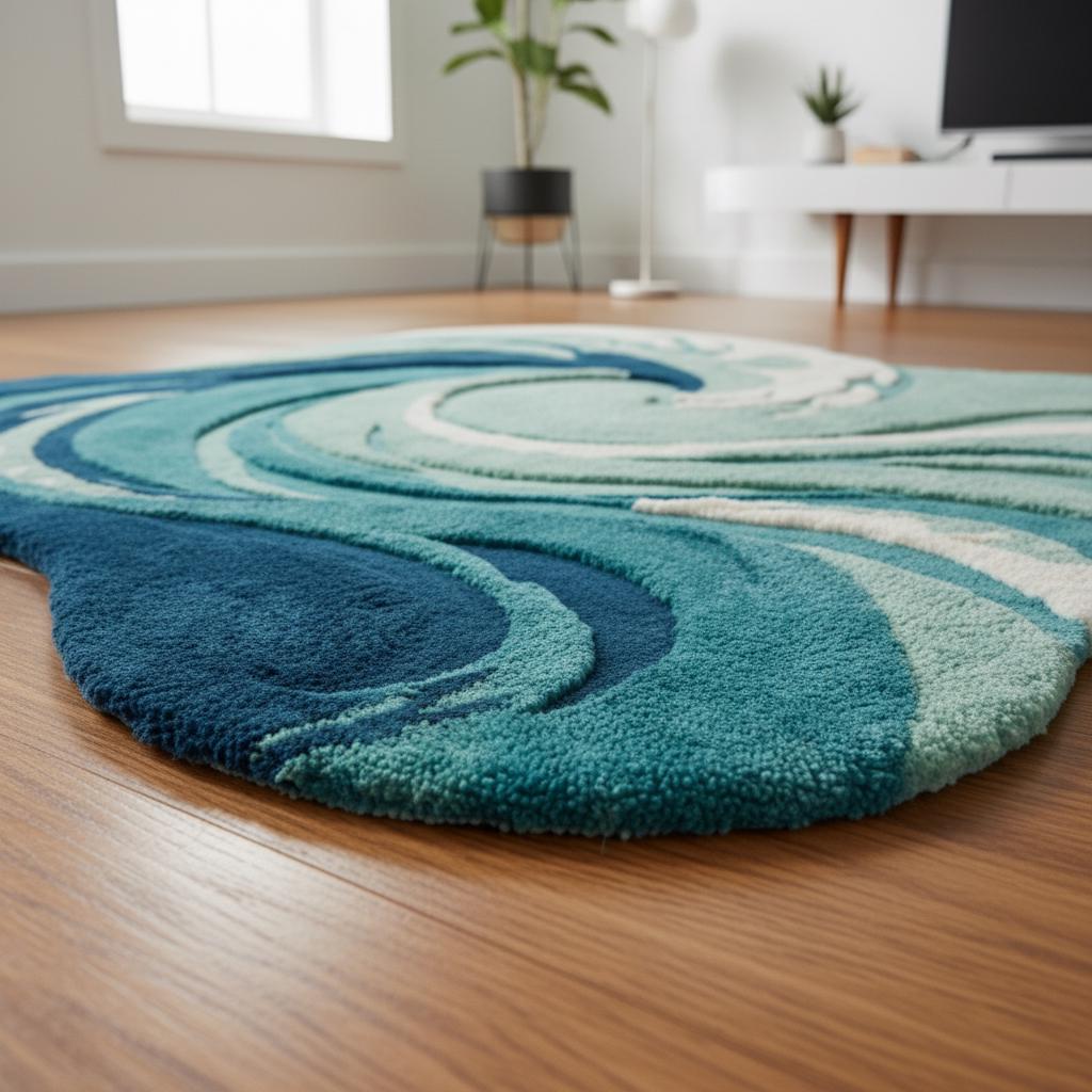 Hand Tufted Ocean Wave Rug – Teal & Navy Coastal Accent - Etsy