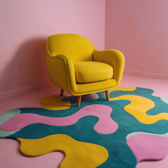 Hand Tufted Wavy Rug • Abstract Colorful Art Carpet, Modern Decor
