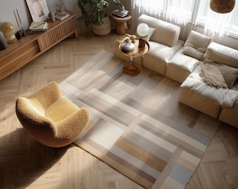 Handtuftad matta i ullblandning – Neutral geometrisk skandinavisk design