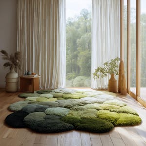 Handmade Wool Moss Rug: Green Textured Carpet, Organic Decor