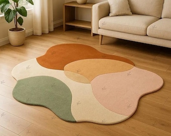 Hand-Tufted Wool Area Rug: Earthy Abstract Wavy Design