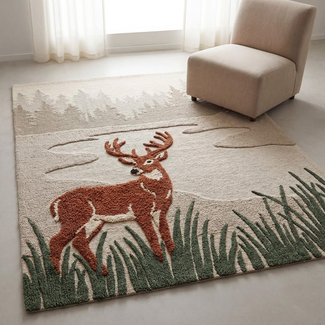 Dee Rugs Hand Tufted Wool Deer Rug Nature Nursery Living Room Aesthetic Gift ...