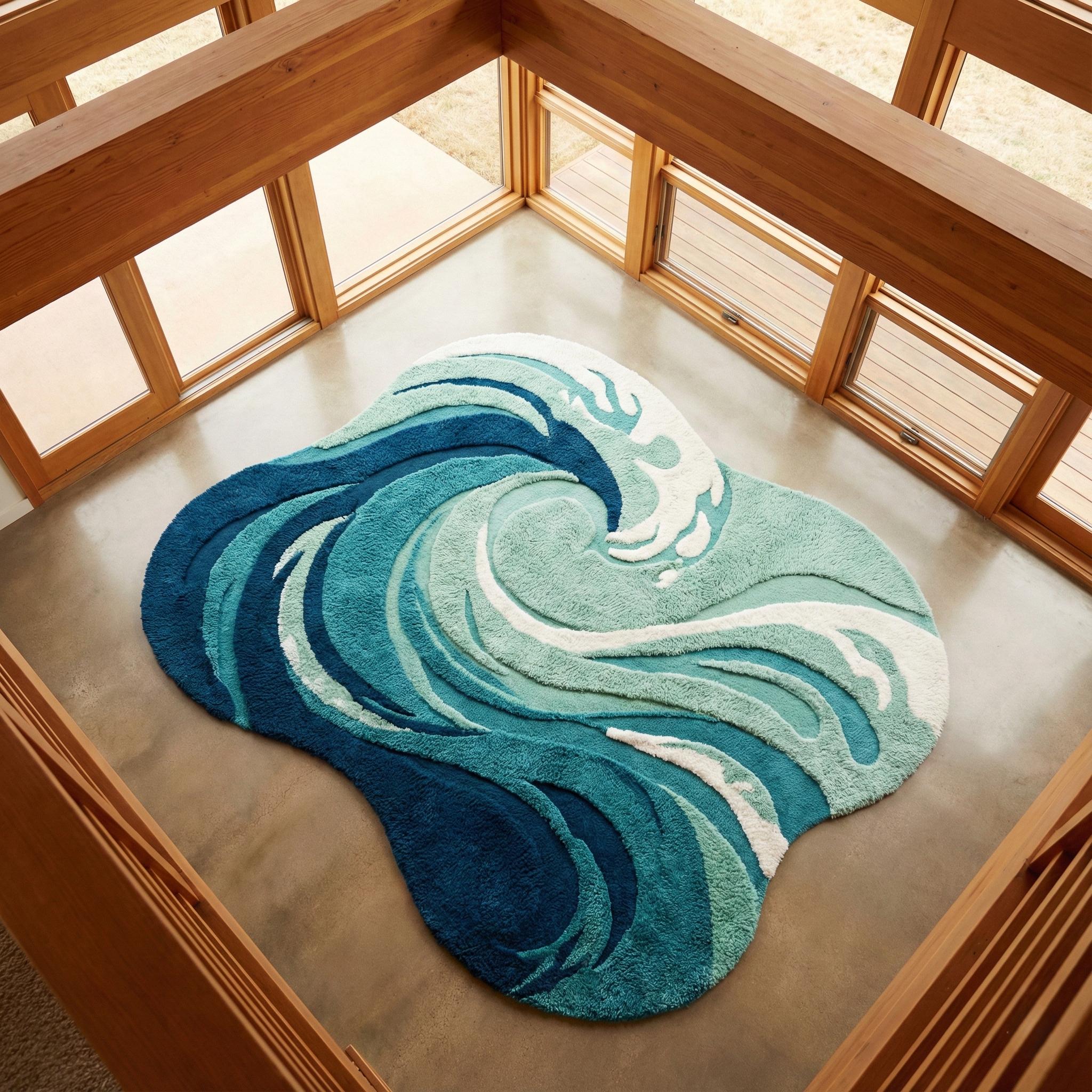 Hand Tufted Ocean Wave Rug – Teal & Navy Coastal Accent - Etsy