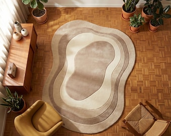 Tappeto in lana annodato a mano, irregolare, organico, neutro, scandinavo