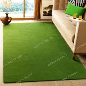 Grass Green Hand Tufted Rug 5x7 6x9 8x10 – Modern Solid Wool Carpet for Living Room, Bedroom & Office Decor