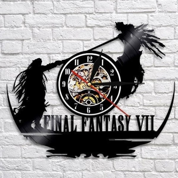 Final Fantasy 7 Vinyl Record Black Clock, Décor de jeu vidéo, Art mural pour salle de jeux, Cadeaux de jeux vidéo, Cadeau de mariage original pour lui