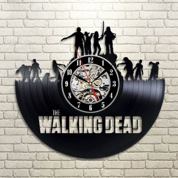 The Walking Dead Vinyl Record Black Clock, Zombie Decor, Original Wall Art, Cadeau de pendaison de crémaillère pour petit ami