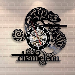 Chamäleon Vinyl Schallplatte Wanduhr Tier Wandkunst für Kinderzimmer Chamäleon Dekor Tierliebhaber Geschenk Jahrestag Geschenk für Frau