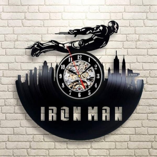 Iron Man Vinyl Record Clock, Marvels Superhero, Iron Man Wall Art, Modern Decor For Boys Room, Iron Man Movie, Housewarming Gift For Kids
