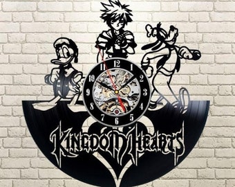 Kingdom Hearts Vinyl Record Black Clock, Video Game Art, Handmade Wall Decor, Kingdom Hearts Artwork, Housewarming Gift For Men