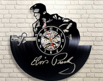 Elvis Presley Autograph Vinyl Record Clock, King of Pop, Music Legends, Vintage Living Room Decor, Laser Cut Wall Art, Gifts for Parents