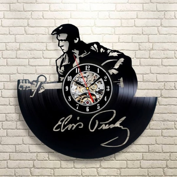 Elvis Presley Autograph Vinyl Record Clock, King of Pop, Music Legends, Vintage Living Room Decor, Laser Cut Wall Art, Gifts for Parents