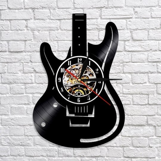 Vinyl record clock guitar - Etsy.de