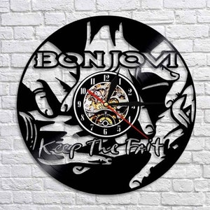 Bon Jovi Vinyl Record Music Wall Clock Rock Band Artwork Vintage Decor For Apartment Rock Music Wall Art Wedding Gift For Groom