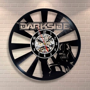 Darth Vader Dark Side Vinyl Record Round Black Clock, Vintage Star Wars Decor, Unique Wall Hanging Art, Wedding Gifts for Groom