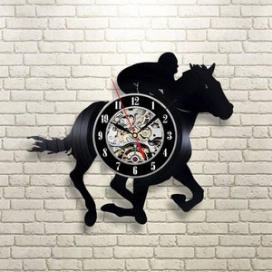 Horse Racing Vinyl Record Laser Cut Clock, Horse Sport Wall Art, Unique Decor For Mans Bedroom, Riding Gift Idea, New Home Gift For Her