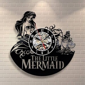 The Little Mermaid Vinyl Record Silent Clock, Mermaid Art, Cartoon Decor For Girls Room, Little Mermaid Gift Ideas, New Year Gift