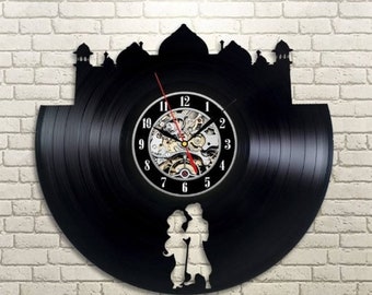 Aladdin Vinyl Record Wall Clock, Cartoon Artwork, Decor For Nursery, Aladdin And Jasmine, Birthday Gift For Girl Kid