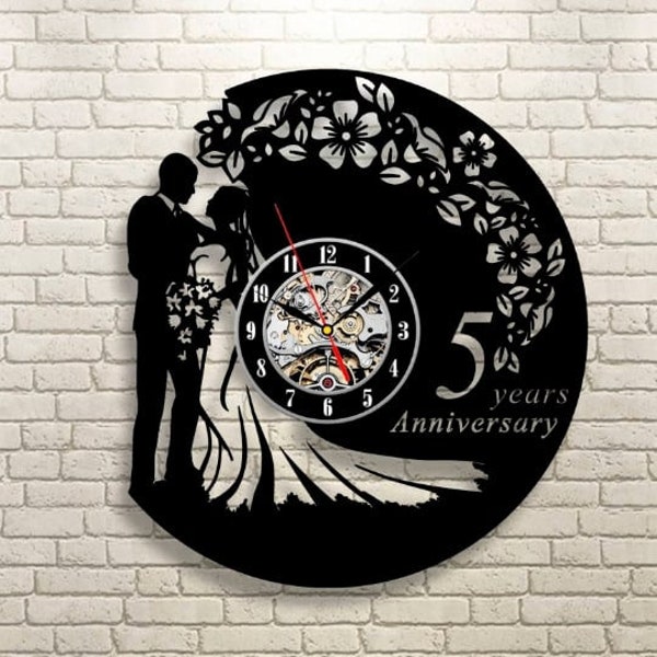 Wedding Anniversary Gift for Couple, Unique Vinyl Record Personalized Clock, Modern New Home Decor Idea, Wall Art for Living Room