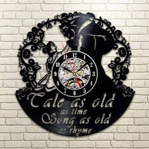 Beauty And The Beast Vinyl Record Wall Clock, Cute Decor For Apartment, Cartoon Art, Birthday Gift For Girl