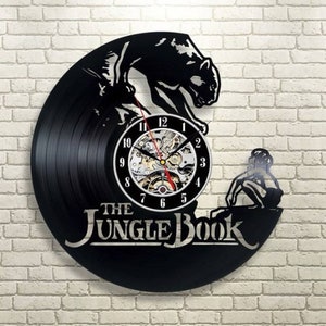The Jungle Book Vinyl Record Silent Wall Clock, Cartoon Wall Art, Jungle Book Decor For Boy, Mowgli Art, Birthday Gift For Kids