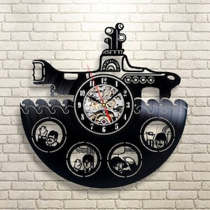 Beatles Yellow Submarine Vinyl Record Clock, Christmas Gifts for Wife, Rock Band Wall Art, Music Lover Living Room Decor, Office Decorations