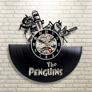 Pinguine Aus Madagaskar Vinyl Schallplatte Wanduhr, Cartoon Deko, Pinguine Wandkunst, Madagaskar Figuren, Neujahrsgeschenk für beste Freundin