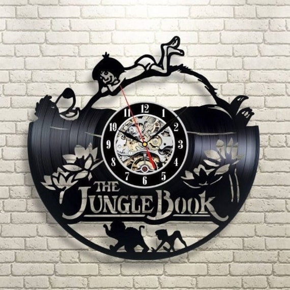 The Jungle Book Vinyl Record Large Wall Clock, Cartoon Artwork, Jungle Book Nursery Decor, Mowgli And Baloo, Holiday Gift For Kids