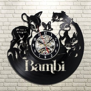 Bambi Vinyl Record Black Wall Clock Disneyland Characters Bambi Art Nursery Decor For Twins Cute Cartoon Animal Art Holiday Gift For Kids