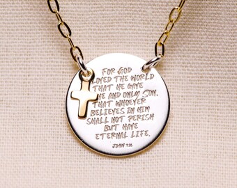 John 3:16 Bible Verse Necklace, For God So Loved, Minimalist Pendant, Scripture Jewelry, Christian Jewelry, Meaningful Gift